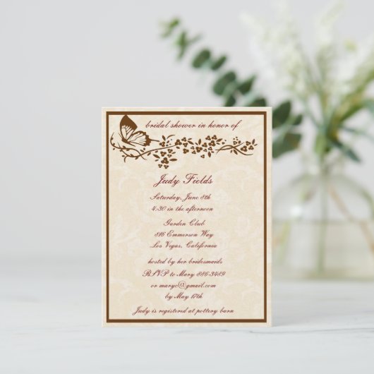Elegant Butterfly Wedding Bridal Shower Uitnodigin Kaart (Staand voorkant)