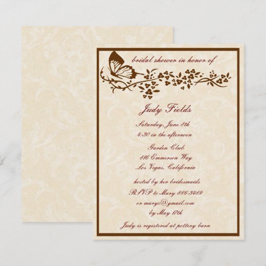 Elegant Butterfly Wedding Bridal Shower Uitnodigin Kaart (Voorkant / Achterkant)