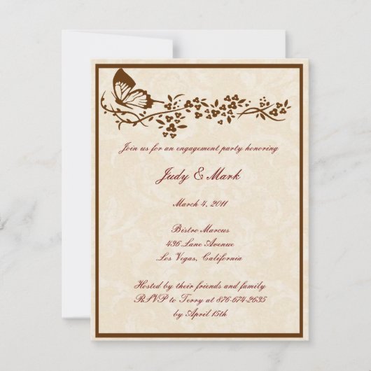 Elegant Butterfly Wedding Engagement Party Invitat Kaart (Voorkant)