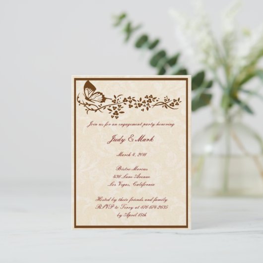 Elegant Butterfly Wedding Engagement Party Invitat Kaart (Staand voorkant)
