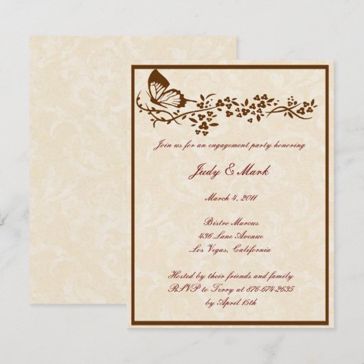 Elegant Butterfly Wedding Engagement Party Invitat Kaart (Voorkant / Achterkant)