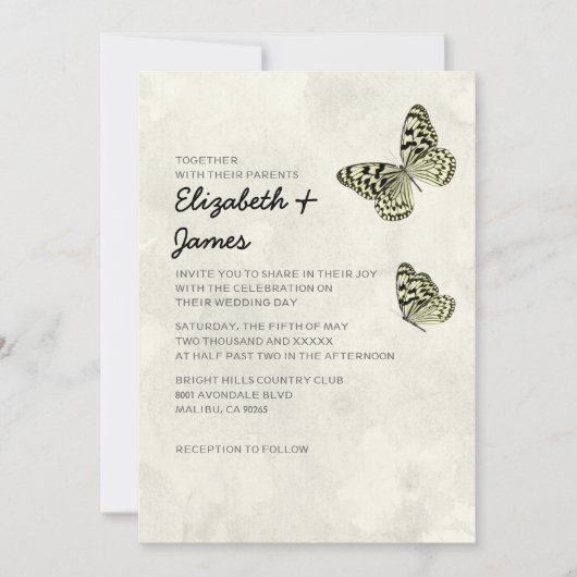 Elegant Butterfly Wedding Invitations Kaart (Voorkant)