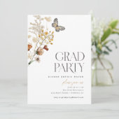 Elegant Butterfly Wildflower Afstuderen Invitation Kaart (Staand voorkant)