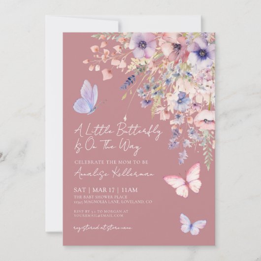Elegant Butterfly Wildflower Baby shower Kaart (Voorkant)