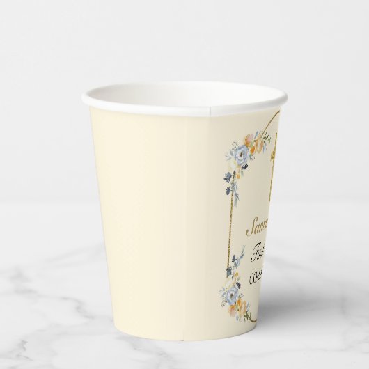 Elegant Butterroom Floral 1st Heilige Communie Papieren Bekers (Rechts)