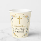 Elegant Butterroom Floral 1st Heilige Communie Papieren Bekers (Voorkant)