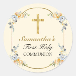 Elegant Butterroom Floral 1st Heilige Communie Ronde Sticker