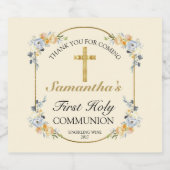 Elegant Butterroom Floral 1st Heilige Communie Sparkling Wijnetiket (Enkel label)