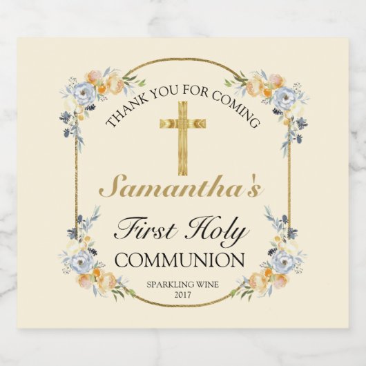 Elegant Butterroom Floral 1st Heilige Communie Sparkling Wijnetiket (Enkel label)