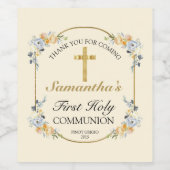 Elegant Butterroom Floral 1st Heilige Communie Wijn Etiket (Enkel label)