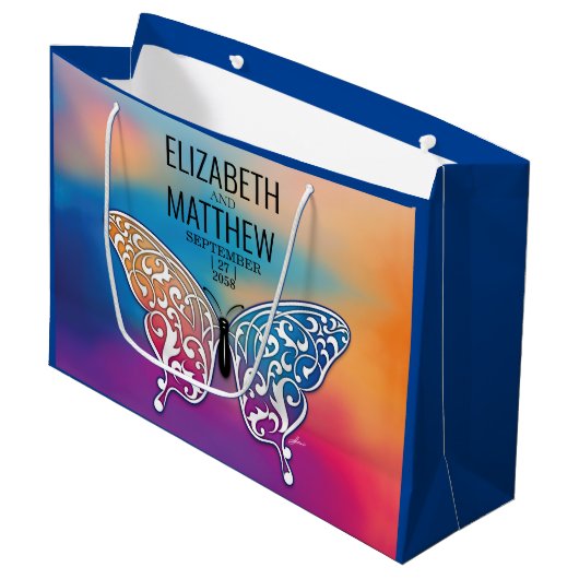 Elegant Buttterfly en kleurrijk Sunset Design Groot Cadeauzakje (Voorkant Gekanteld)