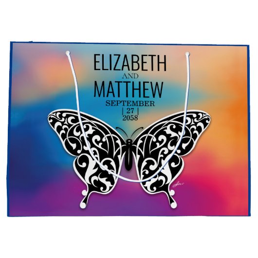 Elegant Buttterfly en kleurrijk Sunset Design Groot Cadeauzakje (Achterkant)
