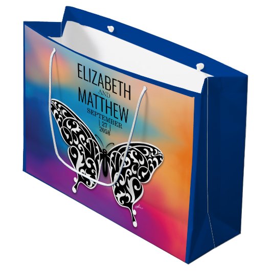 Elegant Buttterfly en kleurrijk Sunset Design Groot Cadeauzakje (Voorkant Gekanteld)