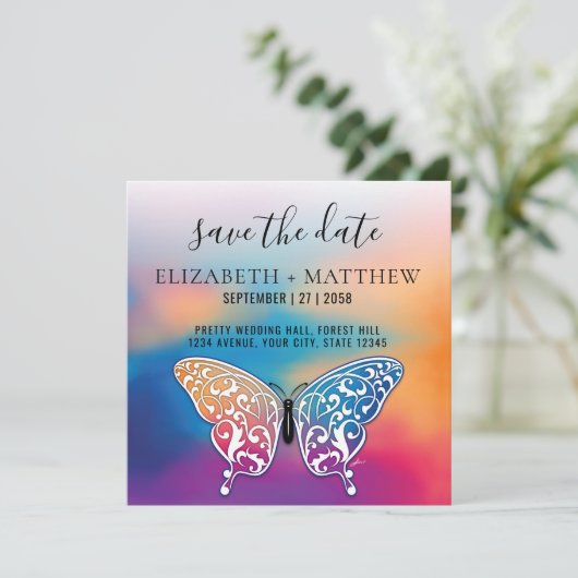 Elegant Buttterfly en kleurrijk Sunset Design Kaart (Staand voorkant)