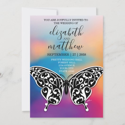 Elegant Buttterfly en Sunset Design Kaart (Achterkant)