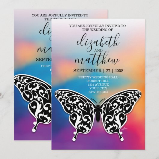 Elegant Buttterfly en Sunset Design Kaart (Voorkant / Achterkant)