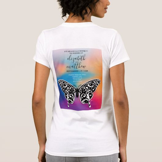 Elegant Buttterfly en Sunset Invitation Design T-shirt (Achterkant)