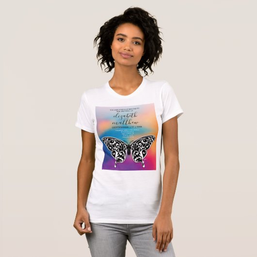 Elegant Buttterfly en Sunset Invitation Design T-shirt (Voorkant volledig)