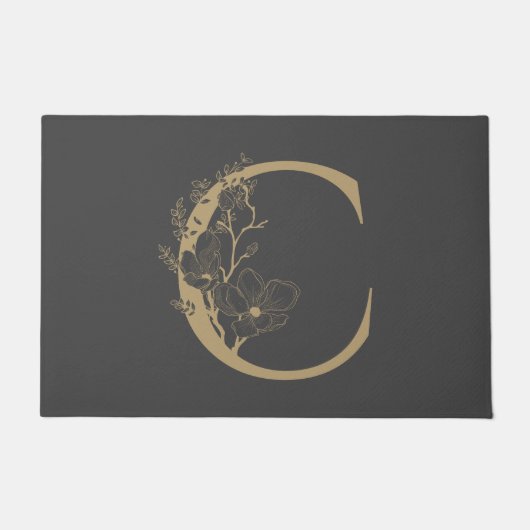 Elegant C Boho Floral Monogram Initiaal Goud Goud Deurmat (Voorkant)