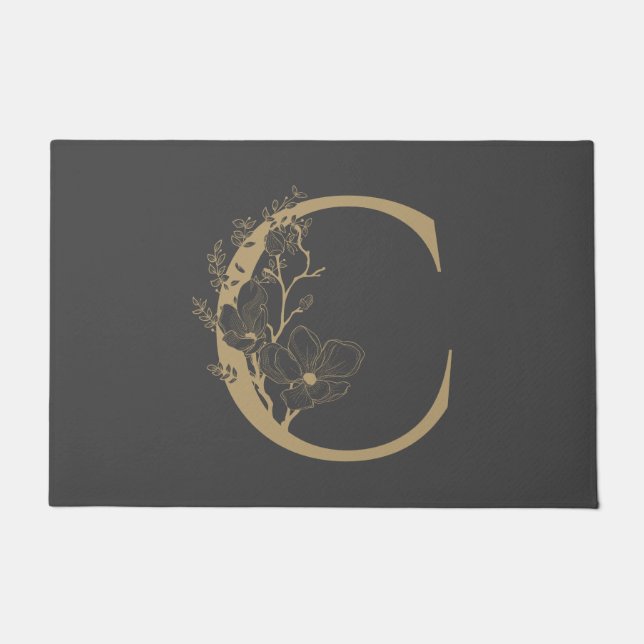 Elegant C Boho Floral Monogram Initiaal Goud Goud Deurmat (Voorkant)