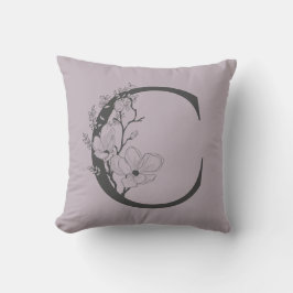 Elegant C Boho Floral Monogram Initiaal Lila grijs Kussen