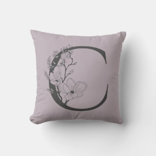Elegant C Boho Floral Monogram Initiaal Lila grijs Kussen