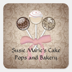 Elegant Cacao Damask Cake Pop Vierkante Sticker La