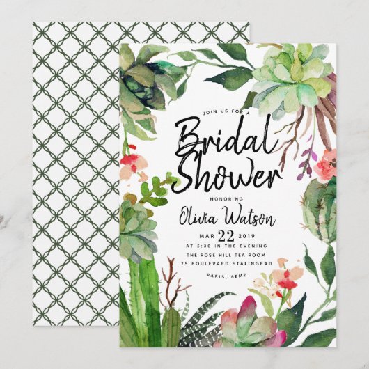 Elegant Cactus Succulent Floral Vrijgezellenfeest Kaart (Voorkant / Achterkant)