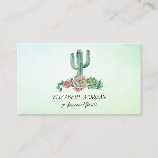 Elegant Cactus Succulent Green Florist Visitekaartje (Voorkant)