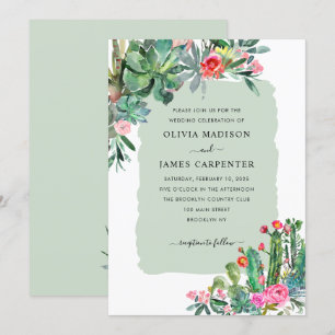 Elegant Cactus Succulent Greenery Floral Wedding Kaart