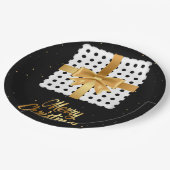 Elegant cadeau met gouden lint en polka stippen papieren bordje (Gekanteld)