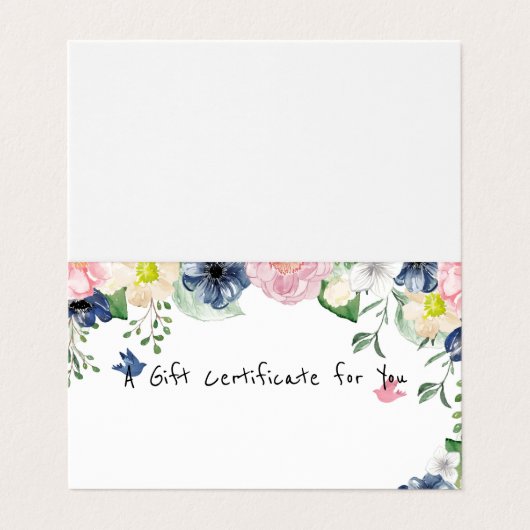 Elegant Cadeaubon Blauw Bloemmotief - Logo Toevoeg Visitekaartje (Buitenkant ongevouwen)