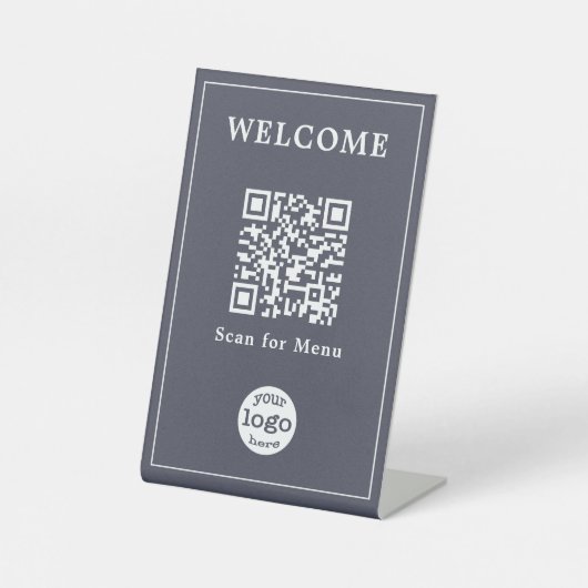 Elegant Cafe Restaurant Menu QR Code Bedrijf Logo Reclamebord Met Voetstuk (Voorkant)