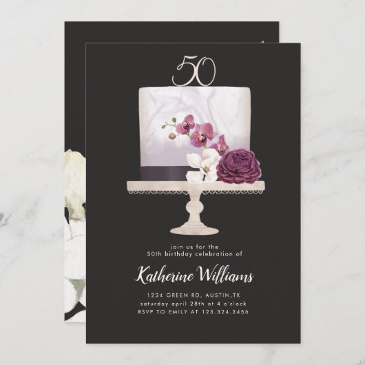elegant cake 50e verjaardag uitnodiging (Voorkant / Achterkant)