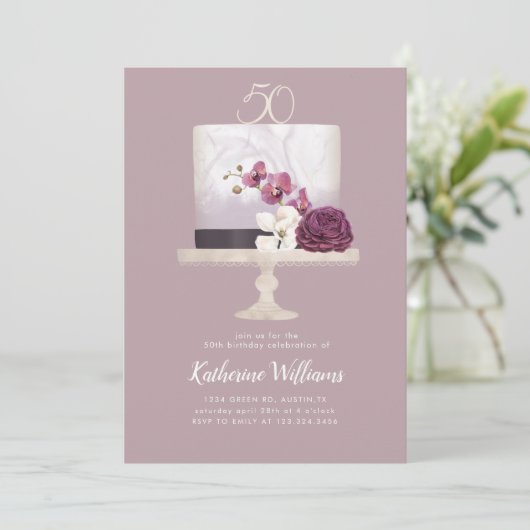 elegant cake 50e verjaardag uitnodiging (Staand voorkant)