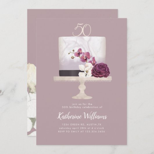 elegant cake 50e verjaardag uitnodiging (Voorkant / Achterkant)