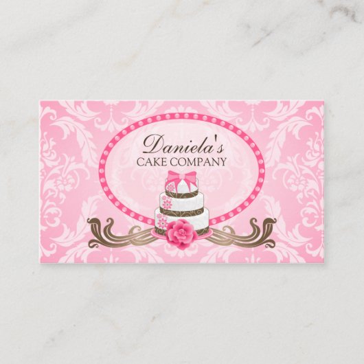 Elegant Cake Bakery Damask Visitekaartje (Voorkant)