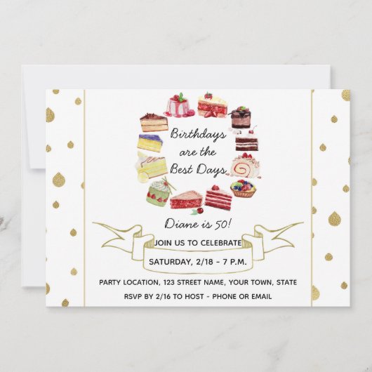 Elegant Cake Birthday Uitnodiging (Voorkant)