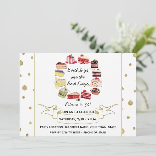 Elegant Cake Birthday Uitnodiging (Staand voorkant)