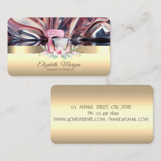 Elegant Cake Mixer Flower Bakery Gold Abstract Visitekaartje (Voorkant / Achterkant)