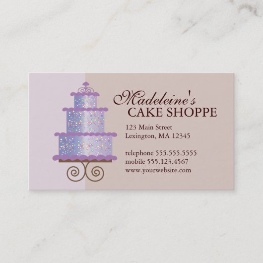 Elegant Cake on Tan Custom Bakery Visitekaartje (Voorkant)