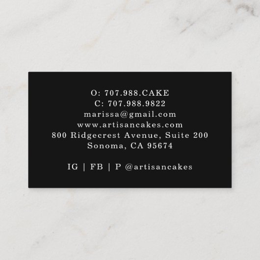 Elegant Cake Pastry Chef Baker Visitekaartje (Achterkant)