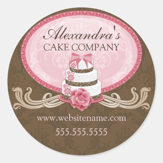Elegant Cake Roze Bruine Bakkerij Box Seals Ronde Sticker (Voorkant)