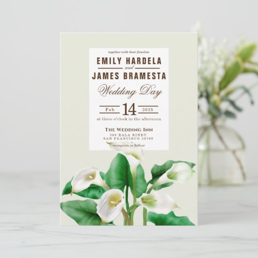 Elegant Cala Lily Budget Wedding Kaart (Staand voorkant)