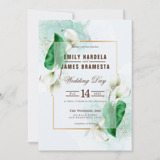 Elegant Cala Lily Wedding Kaart (Voorkant)