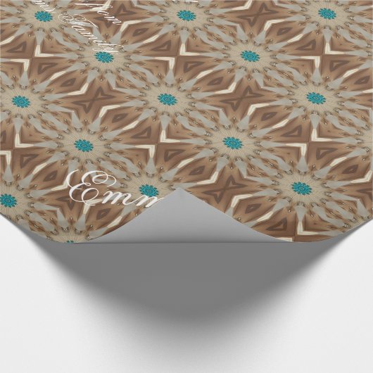 Elegant caleidoscopisch ontwerp chique bruine turk cadeaupapier (Hoek)