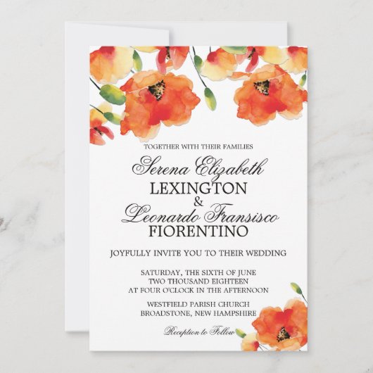 Elegant California Golden Poppy Summer Wedding Kaart (Voorkant)