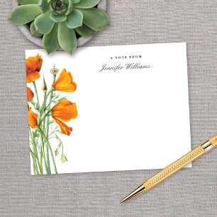 Elegant  Californië Poppy Floral w / naam Notitiekaartje