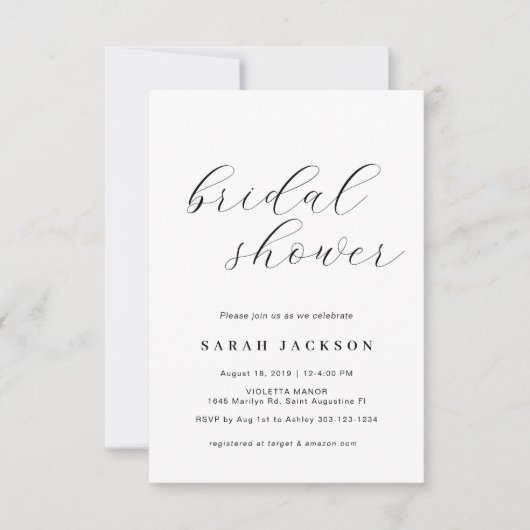Elegant Caligraphy Bridal Shower Invitation Kaart (Voorkant)