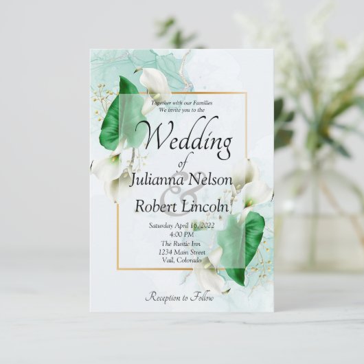 Elegant calla lilies bruiloft kaart (Staand voorkant)